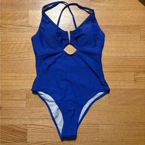 Blue One-Piece Swimsuit with Cutout